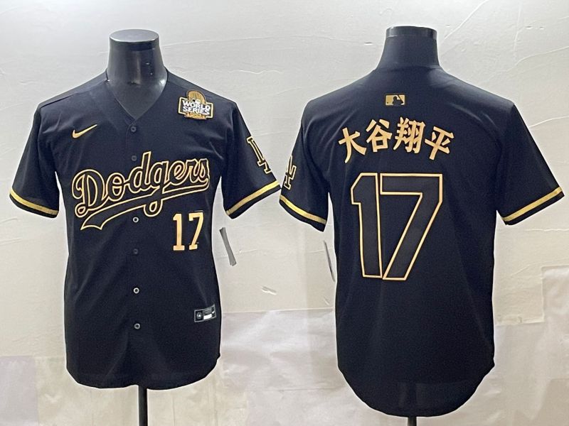Men 2025 Los Angeles Dodgers #17 Ohtani Black Gold Five generations Nike MLB Jersey style 5->los angeles dodgers->MLB Jersey